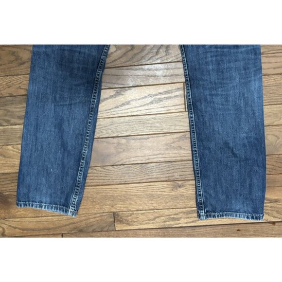 Levi's 514 Jeans Mens 32x32 Blue Slim Straight Distressed Denim Ripped Zip Fly - Picture 8 of 9